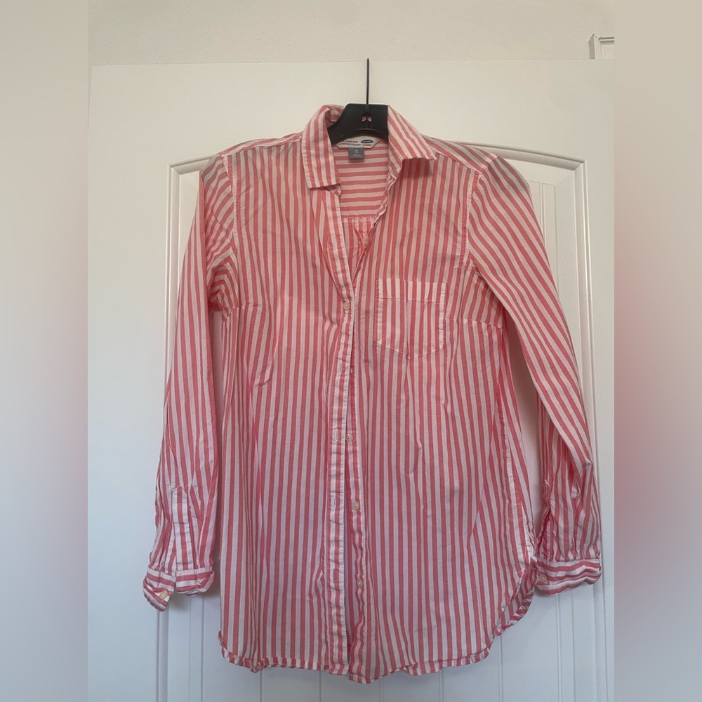 Old Navy Coral and White Striped Shirt